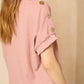 Cheesecloth trouser set with gold button shoulders in Pink