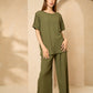 Cheesecloth trouser set with gold button shoulders in Khaki