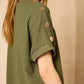 Cheesecloth trouser set with gold button shoulders in Khaki