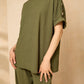 Cheesecloth trouser set with gold button shoulders in Khaki