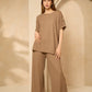 Cheesecloth trouser set with gold button shoulders in Taupe