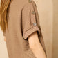 Cheesecloth trouser set with gold button shoulders in Taupe