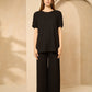 Cheesecloth trouser set with gold button shoulders in Black