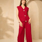 Cheesecloth trouser set with gold buttons in Wine