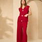 Cheesecloth trouser set with gold buttons in Wine