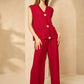 Cheesecloth trouser set with gold buttons in Wine