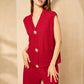 Cheesecloth trouser set with gold buttons in Wine