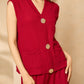 Cheesecloth trouser set with gold buttons in Wine