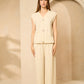 Cheesecloth trouser set with gold buttons in Beige