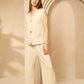 Cheesecloth trouser set with gold buttons in Beige