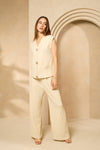 Cheesecloth trouser set with gold buttons in Beige