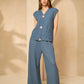 Cheesecloth trouser set with gold buttons in Denim