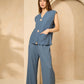 Cheesecloth trouser set with gold buttons in Denim