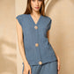 Cheesecloth trouser set with gold buttons in Denim