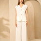 Cheesecloth trouser set with gold buttons in White