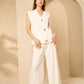 Cheesecloth trouser set with gold buttons in White