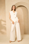 Cheesecloth trouser set with gold buttons in White