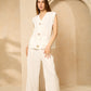 Cheesecloth trouser set with gold buttons in White