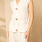 Cheesecloth trouser set with gold buttons in White
