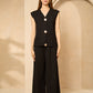 Cheesecloth trouser set with gold buttons in Black