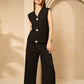 Cheesecloth trouser set with gold buttons in Black
