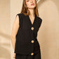 Cheesecloth trouser set with gold buttons in Black