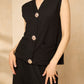 Cheesecloth trouser set with gold buttons in Black