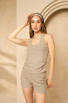 Halter neck short set with bandana in Beige