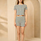 Multi stripe button front short set in Blue
