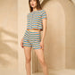 Multi stripe button front short set in Blue