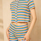 Multi stripe button front short set in Blue