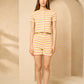 Multi stripe button front short set in Orange