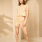 Multi stripe button front short set in Orange