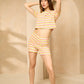 Multi stripe button front short set in Orange