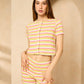 Multi stripe button front short set in Orange