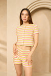Multi stripe button front short set in Orange