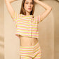 Multi stripe button front short set in Orange