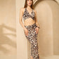 Halter neck leopard printed skirt set