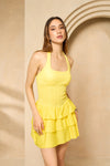 Halter neck layered dress in Yellow