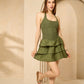 Halter neck layered dress in Khaki