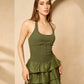 Halter neck layered dress in Khaki