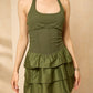Halter neck layered dress in Khaki