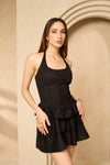 Halter neck layered dress in Black