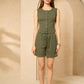 Front button vest short set in Khaki