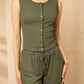 Front button vest short set in Khaki