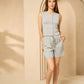 Front button vest short set in Grey