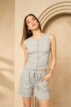 Front button vest short set in Grey