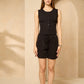 Front button vest short set in Black
