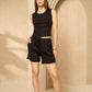 Front button vest short set in Black