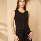 Front button vest short set in Black